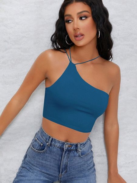 

one shoulder solid crop s604#, White