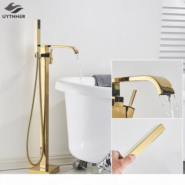 

uythner floor mounted bathtub faucet set gold bath tub faucet and cold water shower bathtub mixer tap waterfall floor stand bbynux