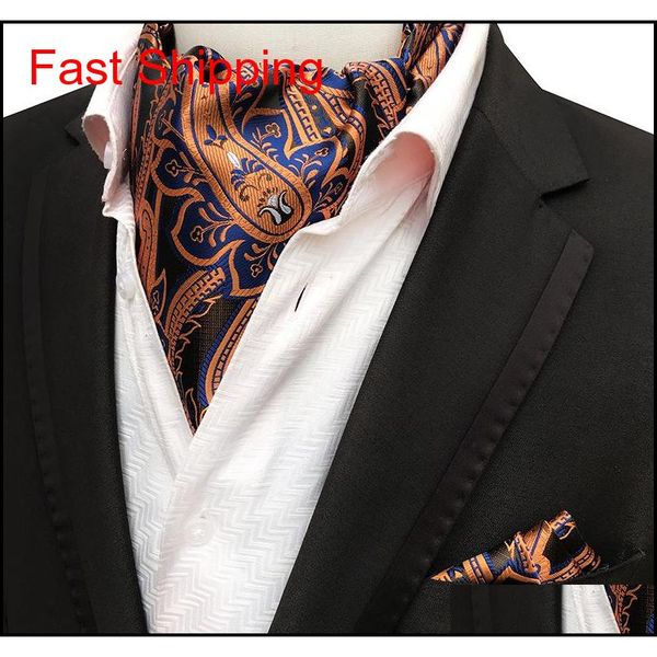 

2pcs men jacquard pocket square groom wedding tuxedo cravat ascot scrunch banquet necktie paisley silk neck tie qylqnw bde_home, Blue;white
