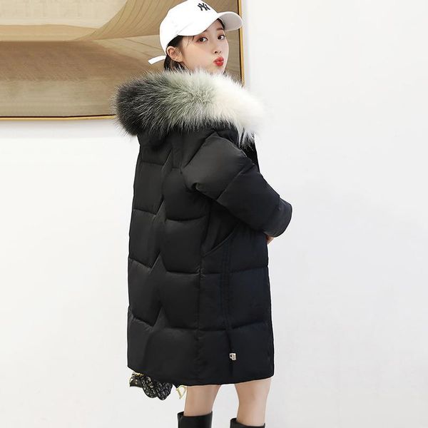 

long down cotton jacket new thick warm cotton jacket winter coat jackets plus size women hooded fur collar casual parka overcoat1, Black