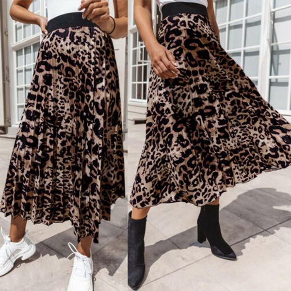 

women leopard print pleated skirt gothic ladies elasticated high waist party skirts womens faldas mujer moda 2020 jupe femme, Black