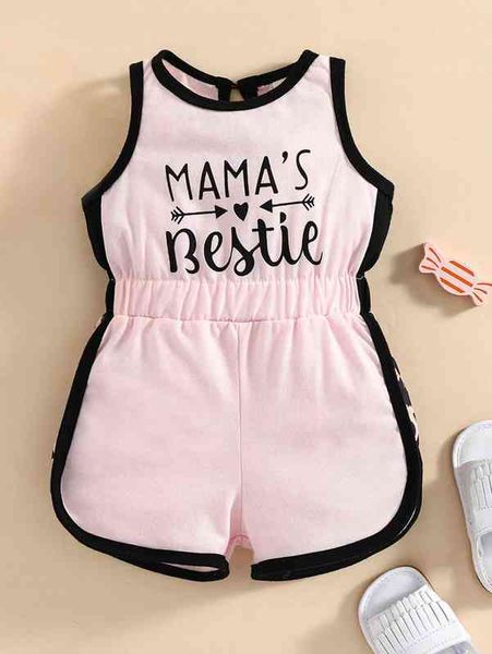 

baby letter & geo print contrast binding romper she, Blue