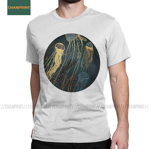 

sport leisure metallic jellyfish wild life t-shirt for men cotton t shirts earth save trees ocean sea sunset lake short sleeve tees