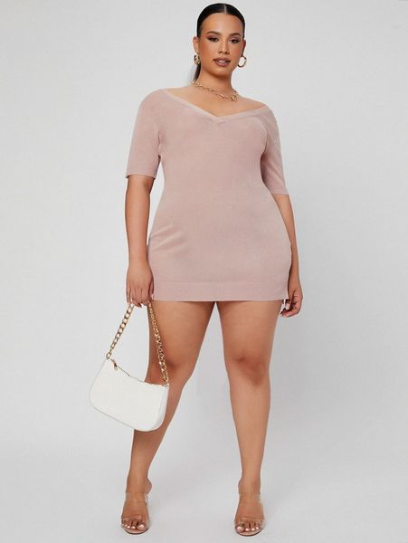 

plus plain knitted cover up t757#, Black