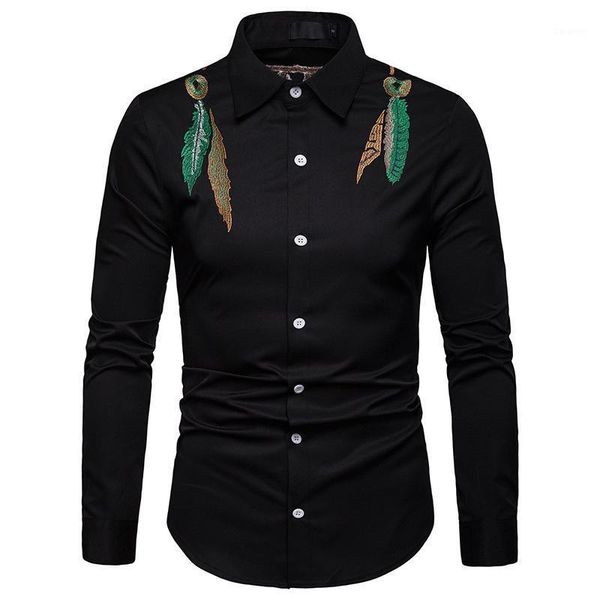 

chrleisure print casual long sleeve shirts men long sleeve business lapel casual shirt spring fashion white shirt1, White;black