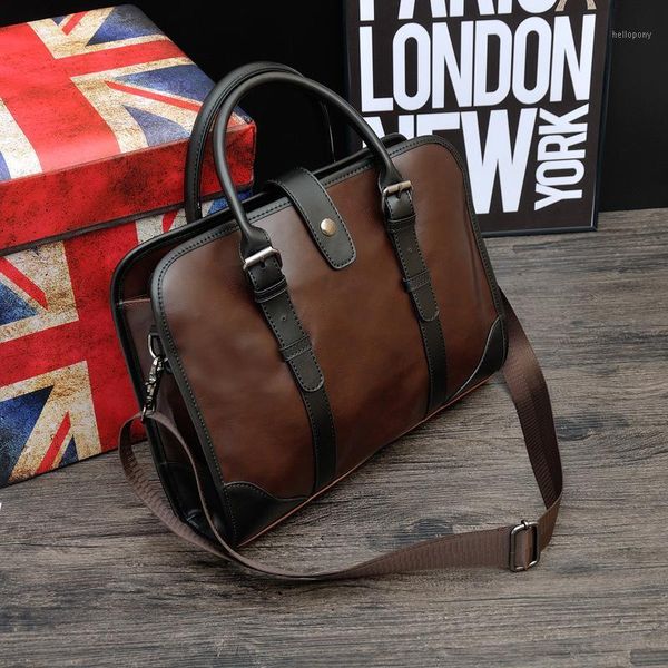 

vintage men crazy horse genuine leather briefcase lapbusiness bag high capacity student cowhide shoulder bags1