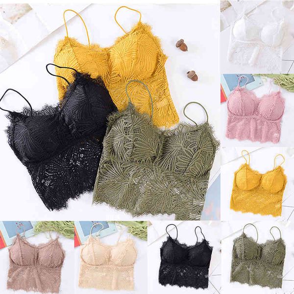 

female summer crop tank women fashion deep v lace bras embroidery floral tank bra wrapped chest camisole padded, White