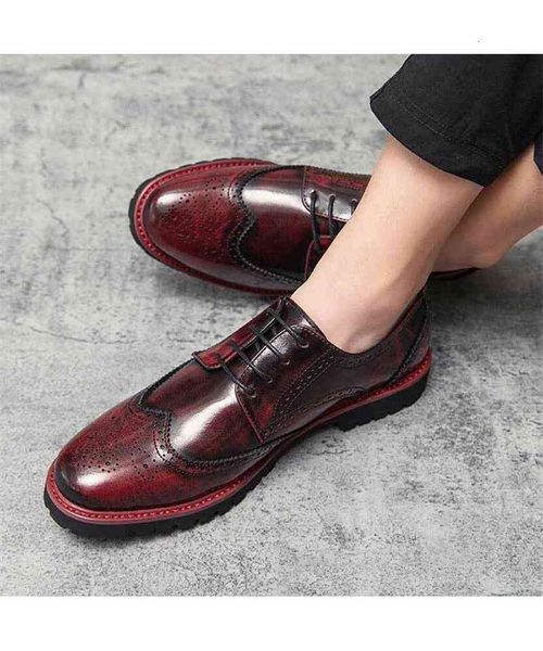 

handmade pu mens wine red pointed toe classic retro lace-up fashion trend high-quality business casual brogue shoes 5ke019, Black