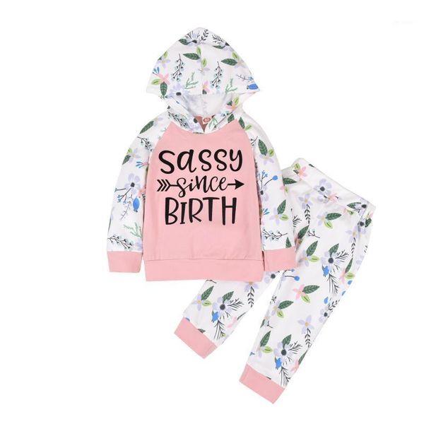 

newborn infant baby girl flower hooded outfit sassy long sleeve floral pant 2pcs outfit set clothes1, White