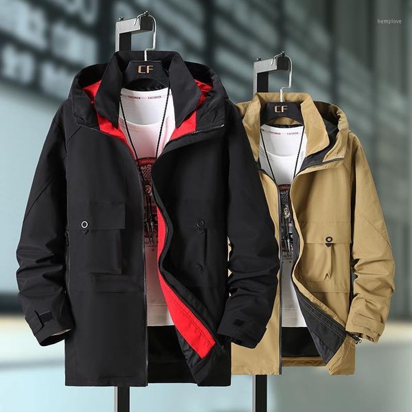 

5xl 7xl 9xl 2020 long trench men jacket black hip hop streetwear men's hooded casual jackets long coat men techwear cloak coat1, Tan;black