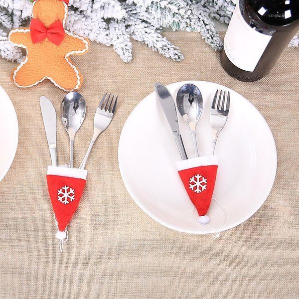 

christmas decorations 10pcs mini santa hat snowflake pattern festival home dining table decoration supplies1
