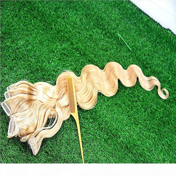 

bleach blonde body wave 100% clip in human hair extensions 7a brazilian remy hair 7pcs set 100g 10-36 inchs, Black