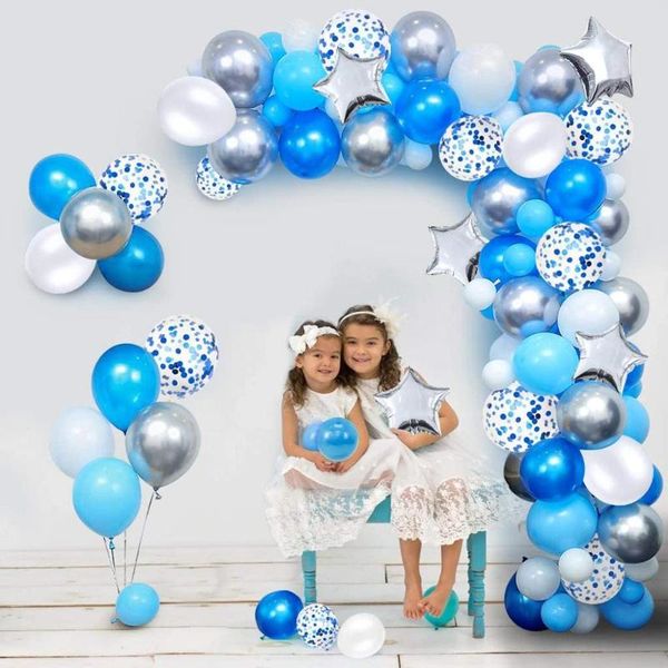 

blue birthday party decoration happy birthday banner balloon fringe curtain foil tablecloth heart star confetti balloons with 10