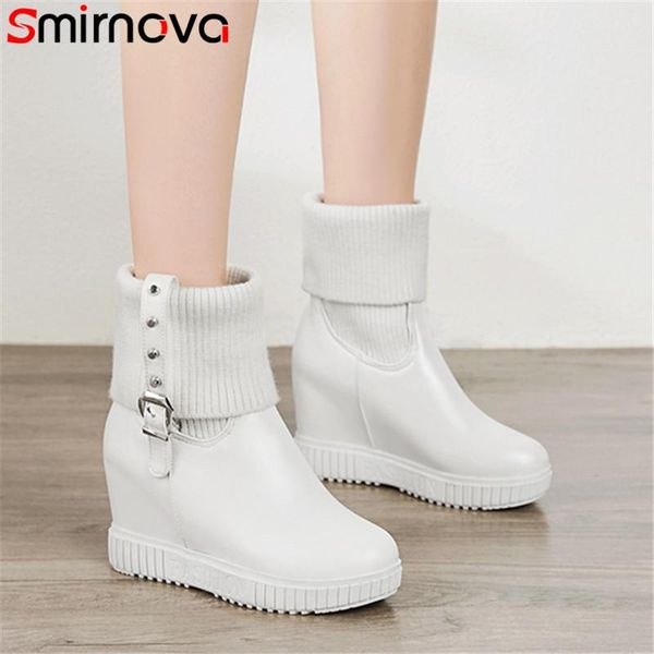 

boots smirnova 2021 ankle women slip on height increaseing autumn winter black high heels ladies platform