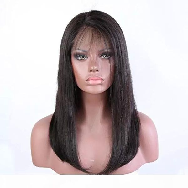 

360 lace front wigs pre plucked natural straight real virgin brazilian glueless 360 frontal full lace human hair wig for black women, Black;brown