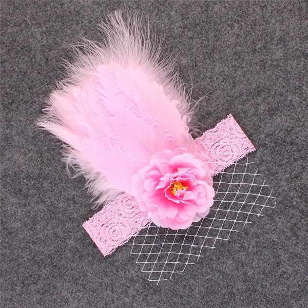 

hair accessories girls flower headband elastic lace bands feather fabric party kids headwear pography props 2021, Slivery;white