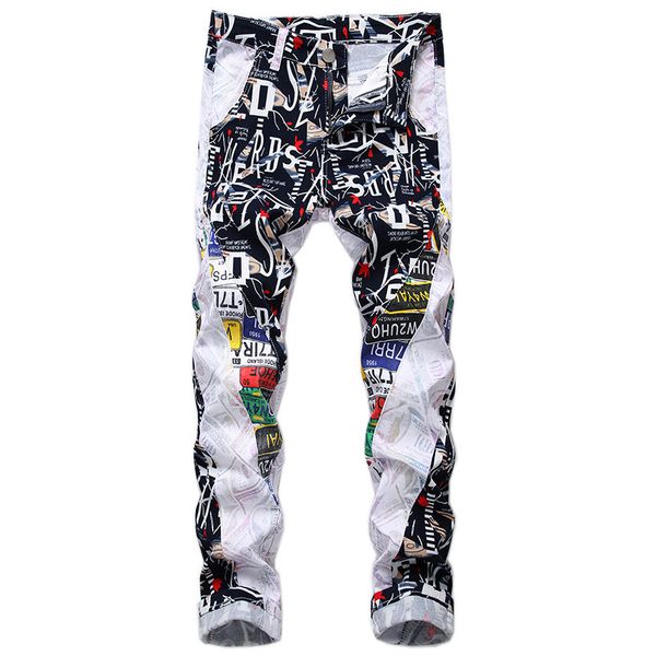 

2021 new denim white designer print bike jeans for man size 28-38 autumn hip hop punk streetwear 2txa, Blue