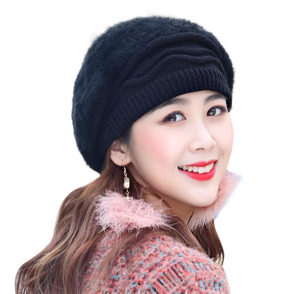 

women winter beret beanie cap chic casual hat knitted windproof outdoor, Blue;gray