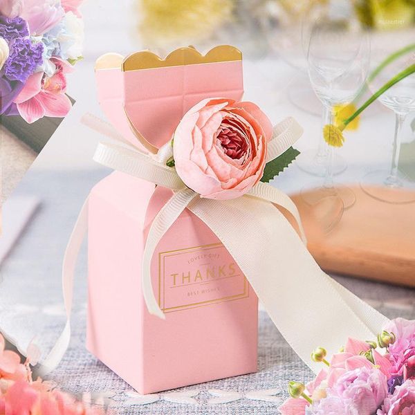 

gift wrap 10pcs wedding candy packaging bags flower shape favor gifts box with ribbon for baby shower birthday party supplies1