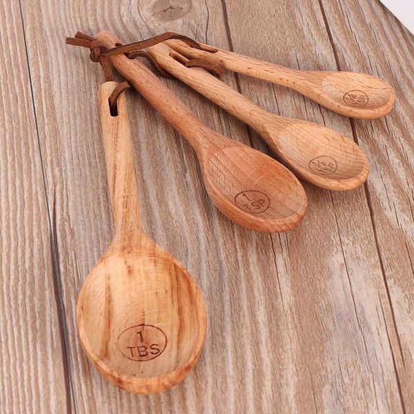 

4pcs wood measuring spoon set kitchen sugar spice salt spoon baking measuring spoons coffee tea scoop wooden cooking utensils h sqcehk