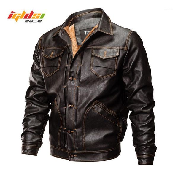 

new 2018 winter pu leather jacket men tactical army bomber jacket warm pilot coat thick wool liner motorcycle1, Black;brown