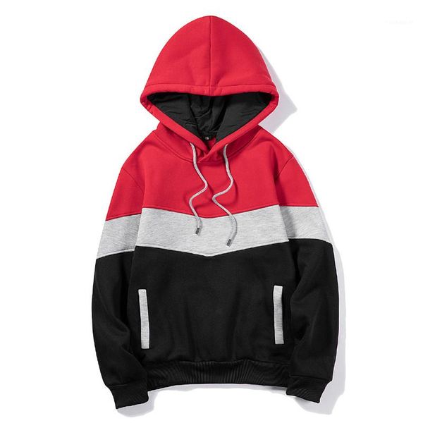 

designer hoodies fashion three colors panelled mens hoodies with pocket casual males clothing contrast color mens, Black