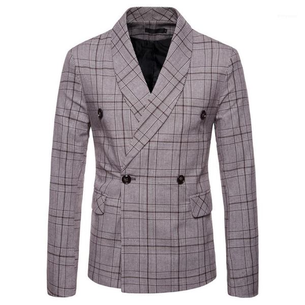 

men's new fashionable checked double-breasted suit jacket button lattice coat casual suit jacket men slim male l15#1, White;black