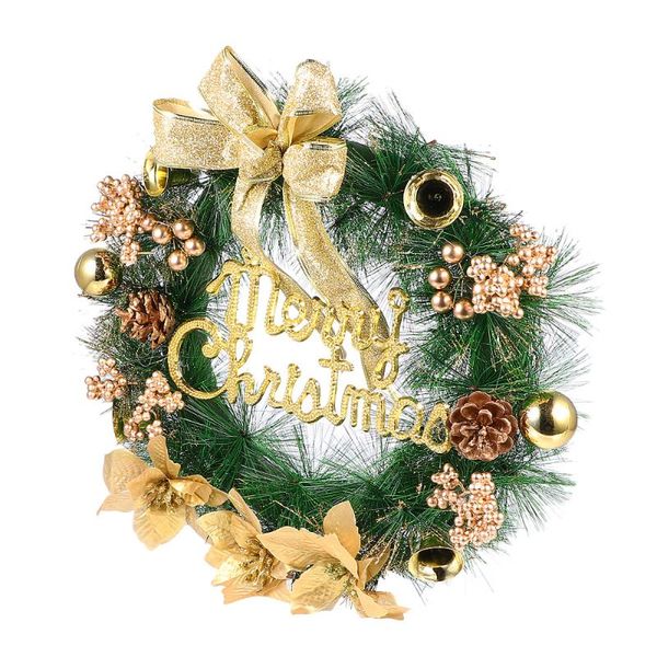 

40cm artificial christmas garland pine needle hanging wreath decor (golden)