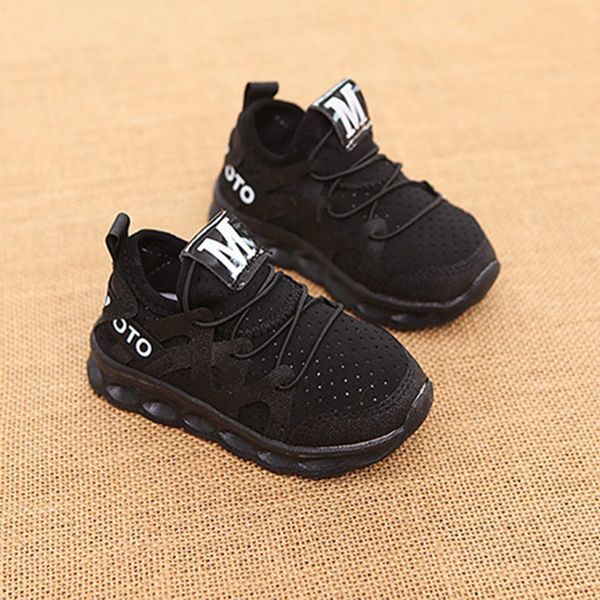 

spring led children shoes with light up kids casual net shoes boys girls sneakers glowing shoes 21-25 size lj201104, Black