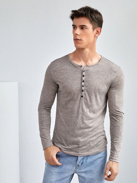 

men button half placket tee 94w9#, White;black