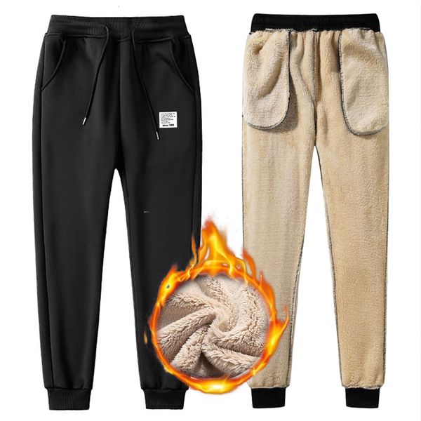 

2021 new sweatpants thicken plain drawstring warm pants fleece lined winter fashion men plus size 7xl m9gz, Black