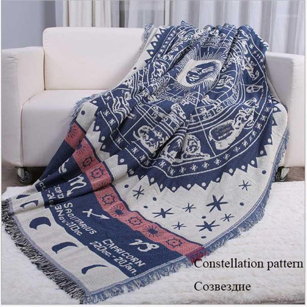 

vintage constellation pattern cotton throw blanket knitting tassel mechanical wash blankets for beds/sofa wall tapestries1