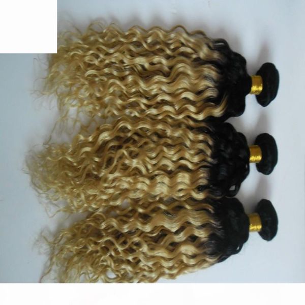

7a grade virgin unprocessed kinky curly hair extensions t1b 613 ombre hair 10-30" brazilian curly blonde hair extensions, Black