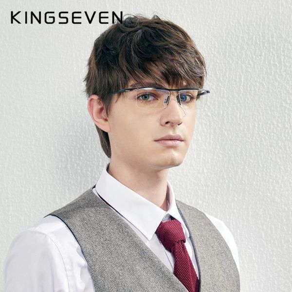 

kingseven design men anti blue alloy optical glasses frame ultralight square myopia prescription eyeglasses antiskid silicone, Black