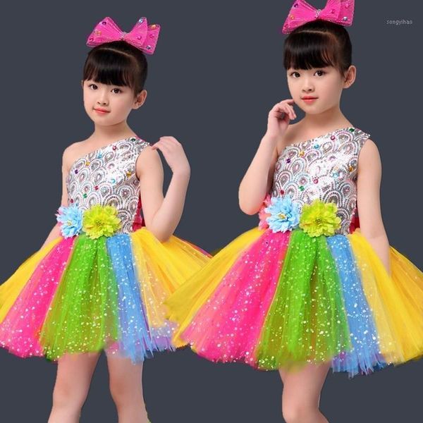 

2020 modern sequin dance dress of girl multicolor contemporary dance costume kids salsa dancing dress of girl dancewear kids1, Black;red
