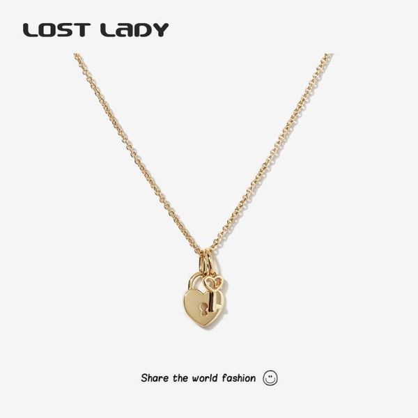 

chains lost lady fashion key and lock heart necklace for women gold color metal pendant wholesale accessories party gifts, Silver