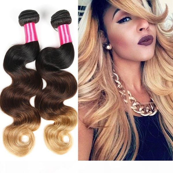 

7a ombre brazilian hair brazilian body wave 1b 4 30 ombre human hair extensions 3 bundles 3 tone color, Black