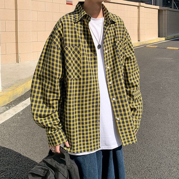 

2021 new spring new stripe of the male plaid shirt with long sleeve fat size 5xl loose yellow cargo shirts 4fvr, White;black