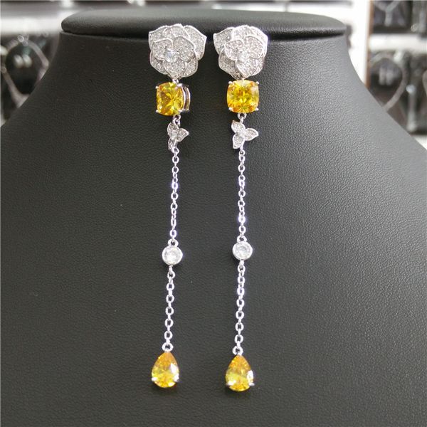 

long dangle chandelier earrings fashion luxury ins copper diamond zirconia pendant stud earrings for woman girls lead and nickel free, Golden;silver