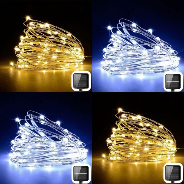 Solar Garden Light String 100 LED 10m Outdoor Weihnachtsdekoration Streifen Lichter Kupferdrahtplatzen