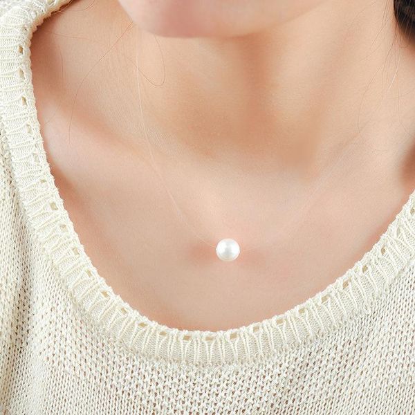 

fresh water shell pearl pendant invisible fishing line necklace selling fashion women 925 sterling silver necklace