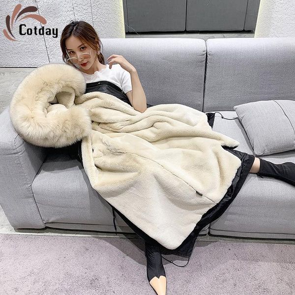 

cotday office lady v-neck style fur belt overcomes women fur collar rex hair sleeve detachable warm winter long coats1, Black
