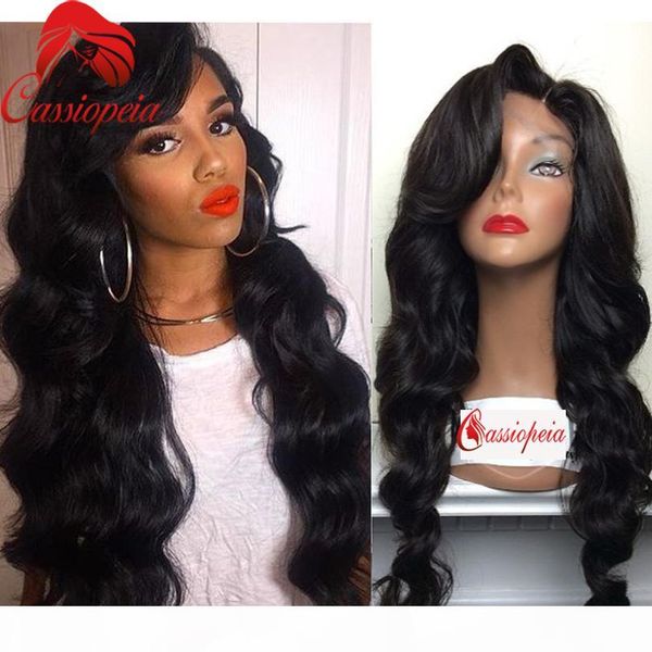 

130% human hiar full lace wigs body wave brazilian left -side part lace front wigs for black women glueless virgin hair body wave, Black;brown