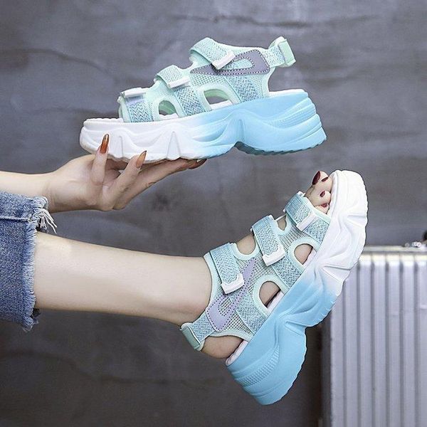 

2020 new summer sandals platform fashion thick bottom breathable wedges mesh shallow women sandals female ins, Black