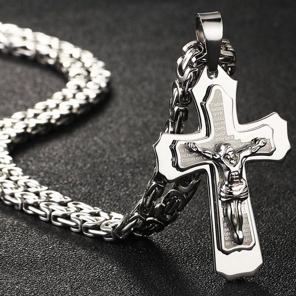 

bible silver color jesus cross stainless steel pendants necklaces byzantine long chain necklace for men jewelry colar collier q1107