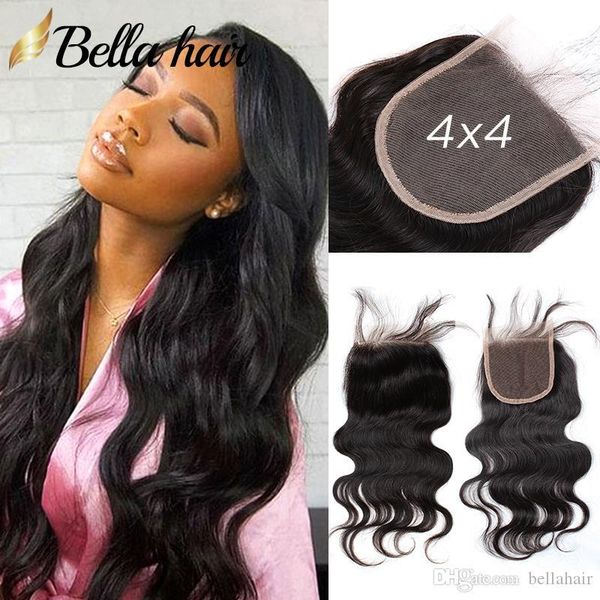 

100% unprocessed virgin hair weave closure 4x4 lace closures body wave human hair lace closure 8"-20" natural color bellahair, Black