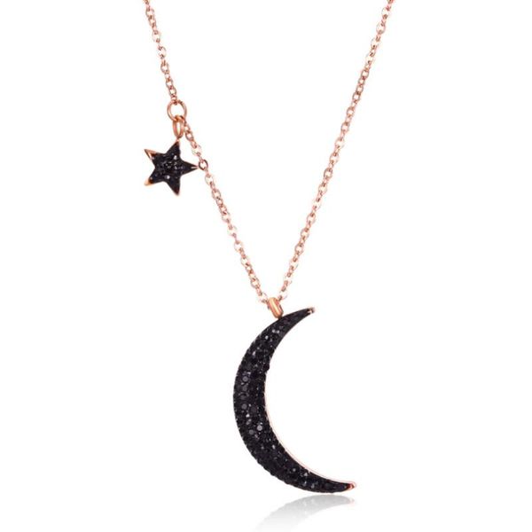 

lan new fashion women titanium steel contracted necklace jewelry black stars and moon women necklace for birthday gift, Silver
