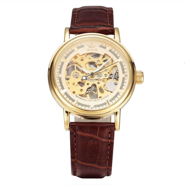 

watch men's mechanical -steel hollow band out full automatic mechanical watch business watch, Slivery;brown