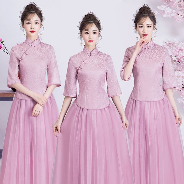 

wedding party formal beach wedding plus size junior women ladies bridesmaid dresses cheongsam qipao tulle sisters dress 750, White;pink