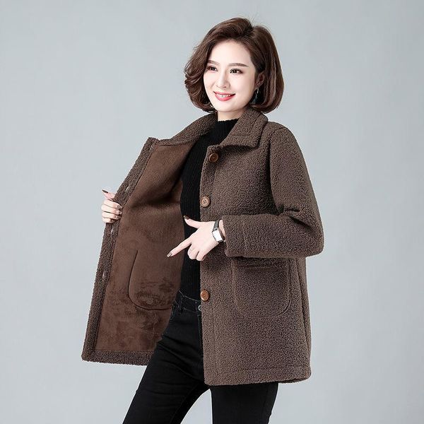 

middle aged and elderly women's lamb wool coat spring autumn new fleece jacket female thicked warm faux fur windbreaker coat 200, Tan;black
